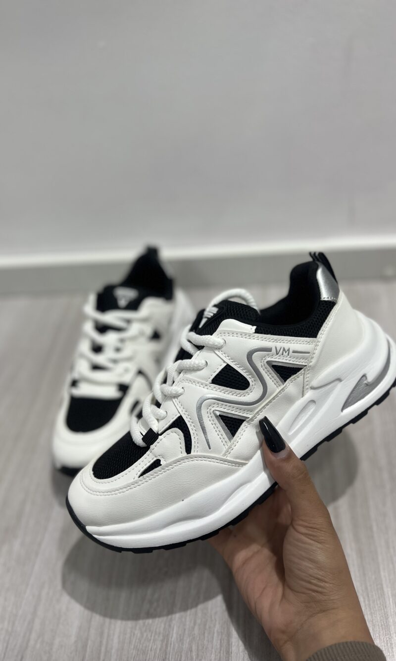 tenis sport metalizado branco preto via marte 322 001 02