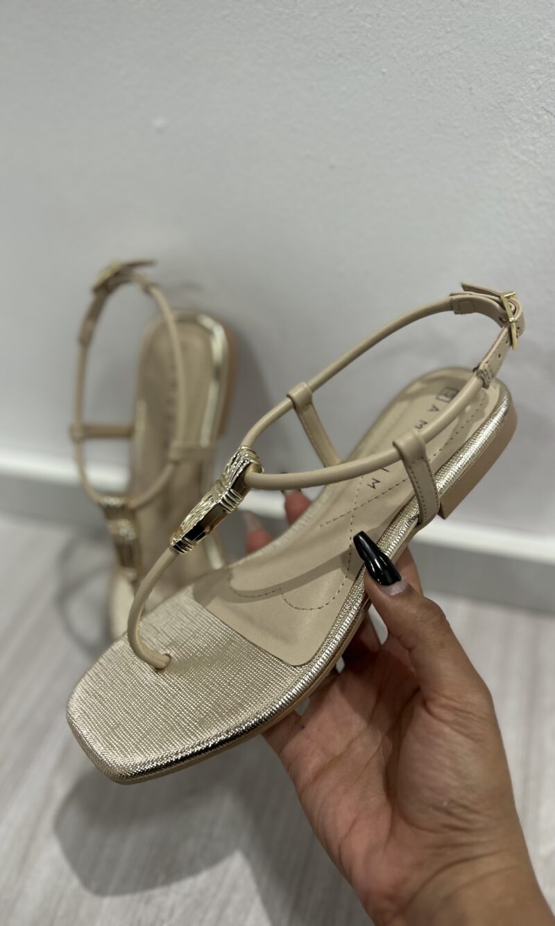 rasteira enfeite ouro bege com dourado ramarim 25 25204