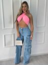 calca jeans wide leg cargo pietra 23 graus
