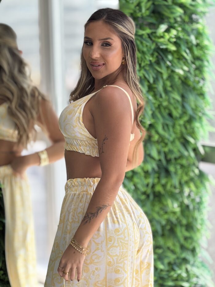 conjunto denise amarelo estampado conjunto denise amarelo estampado