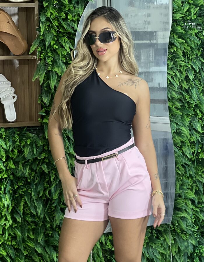 short alfaiataria com cinto soraia rosa