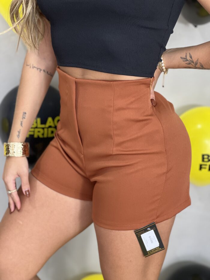 black short alfaiataria caramelo