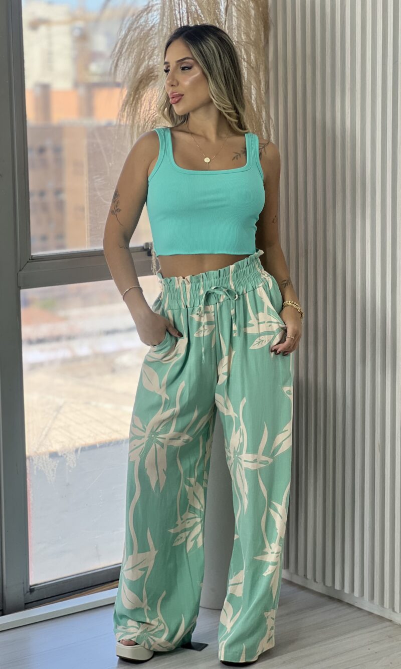 calÇa pantalona jaqueline verde estampado