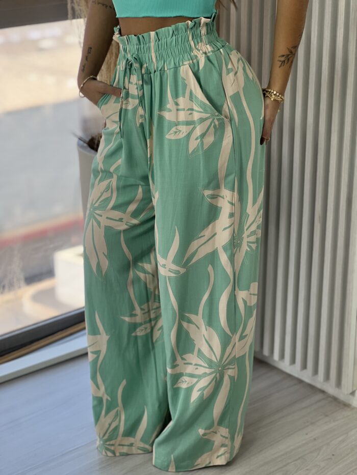 calÇa pantalona jaqueline verde estampado calÇa pantalona jaqueline verde estampado