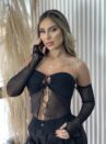 cropped celine tule com manguito preto