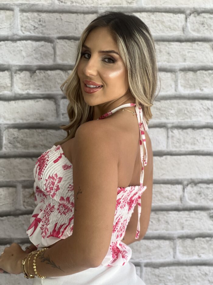 cropped carol estampado rosa floral cropped carol estampado rosa floral