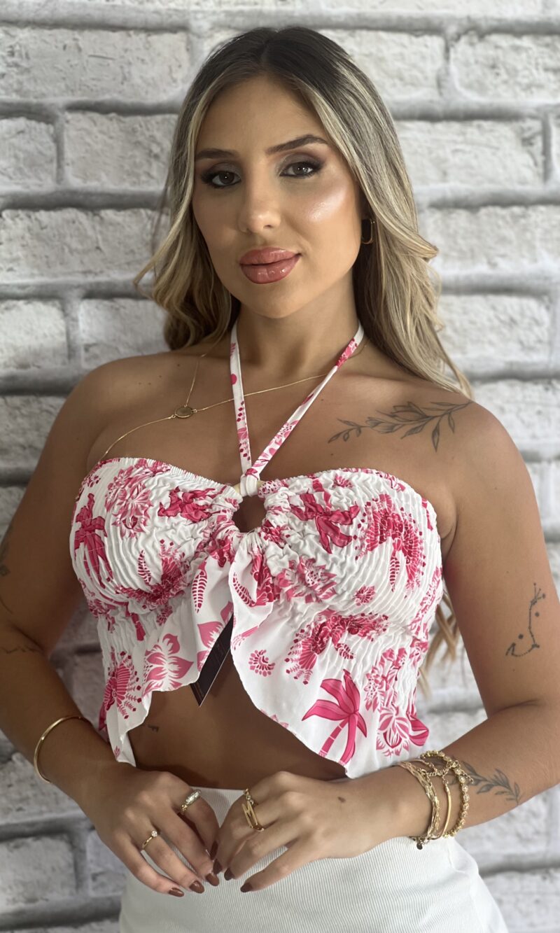 cropped carol estampado rosa floral