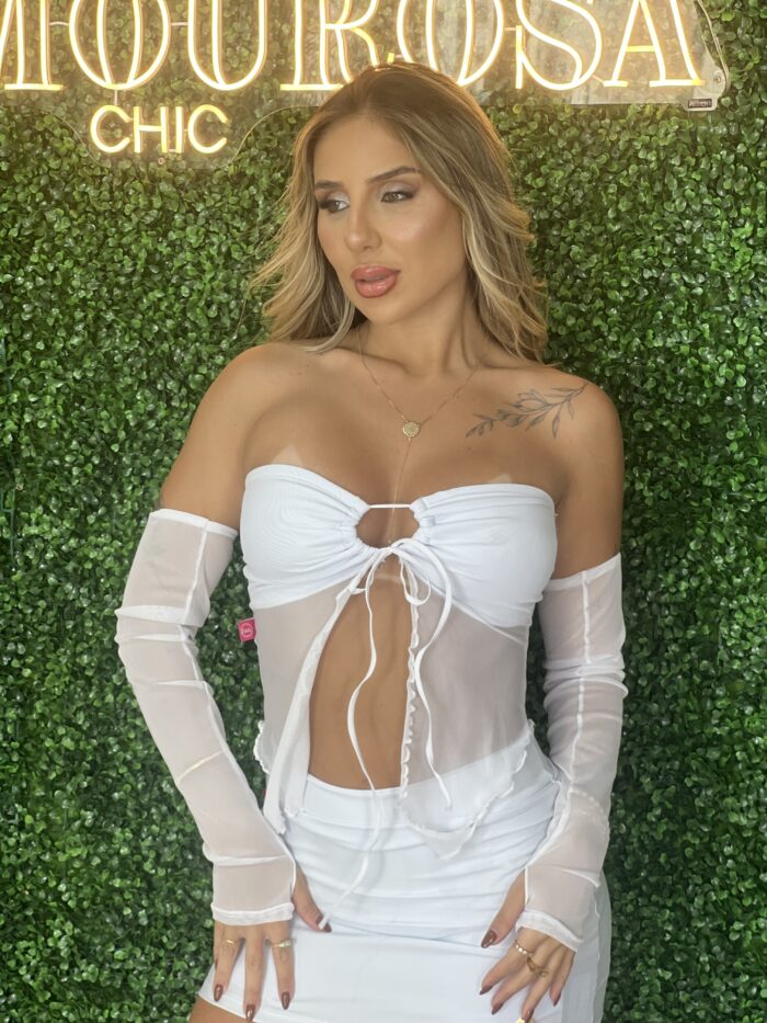 cropped celine tule com manguito branco cropped celine tule com manguito branco