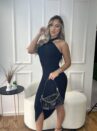 vestido midi canelado grazi preto