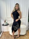 vestido midi canelado grazi preto