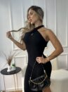 vestido midi canelado grazi preto