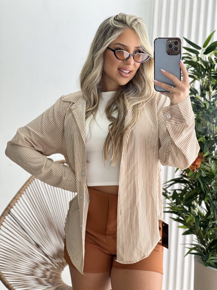 camisa listrada oraide bege