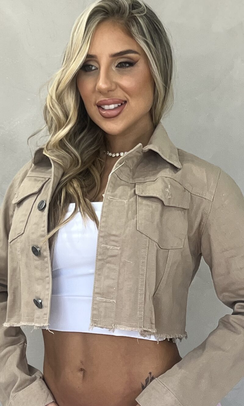 jaqueta jeans barbara bege escura