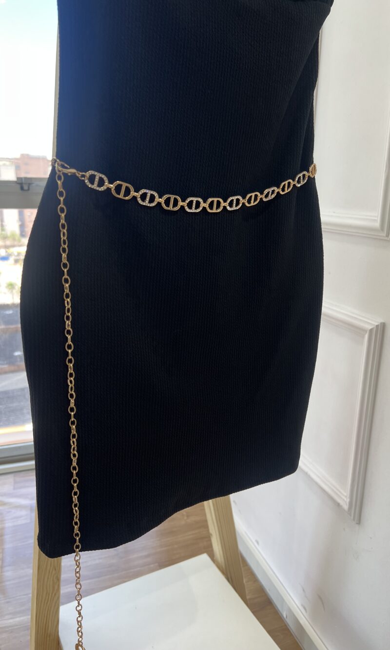 cinto corrente strass dourado