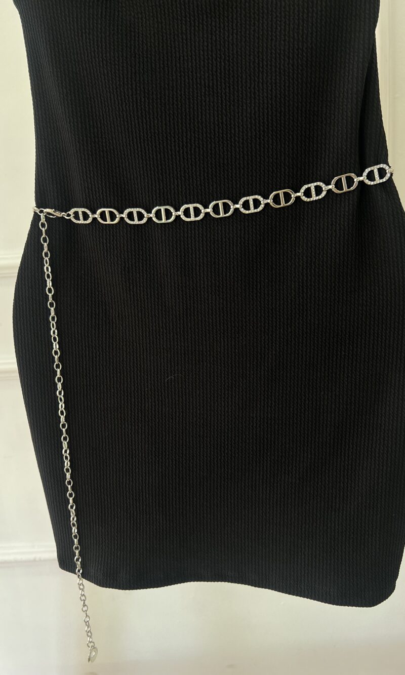 cinto corrente strass prata