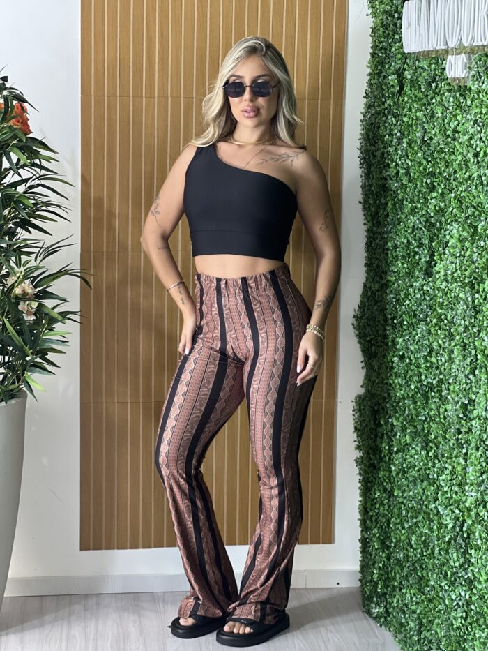 calÇa flare amara preta com marrom calÇa flare amara preta com marrom