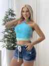 cropped cami estampado azul