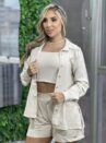 conjunto camisa e short donna chica bege