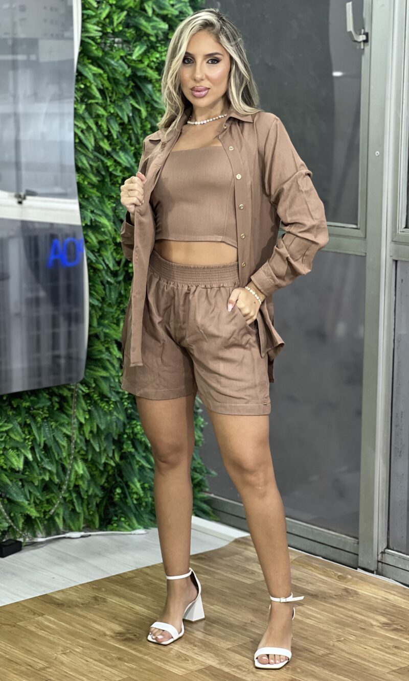 short alfaiataria donna chica marrom