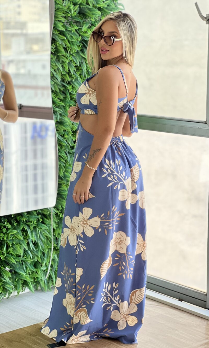 vestido longo marinez estampado azul
