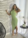 vestido midi canelado grazi verde