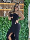 vestido midi canelado zoraide preto