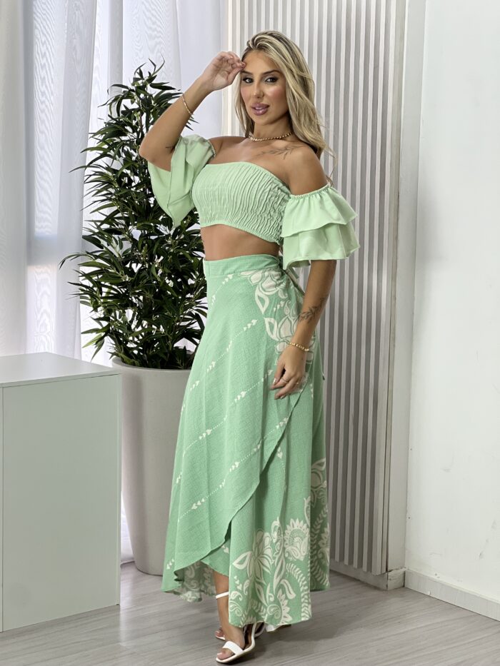 saia envelope estampado verde saia envelope estampado verde