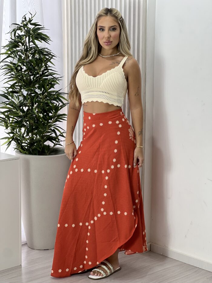 saia envelope estampado terracota saia envelope estampado terracota