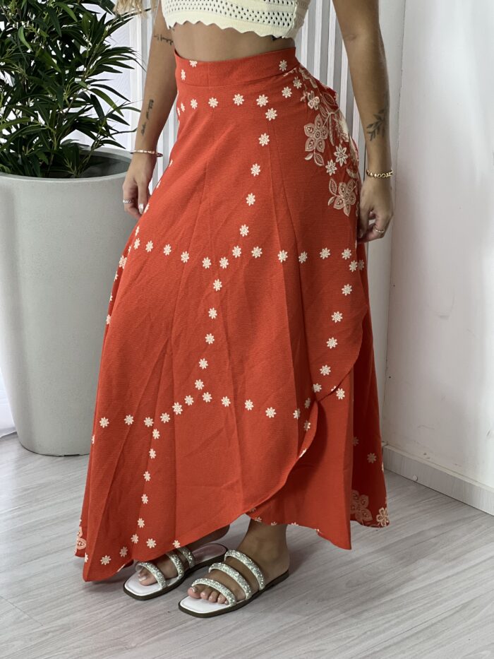 saia envelope estampado terracota saia envelope estampado terracota