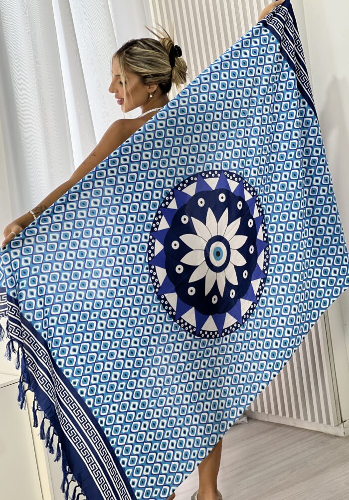 canga olho grego azul e branco canga olho grego azul e branco