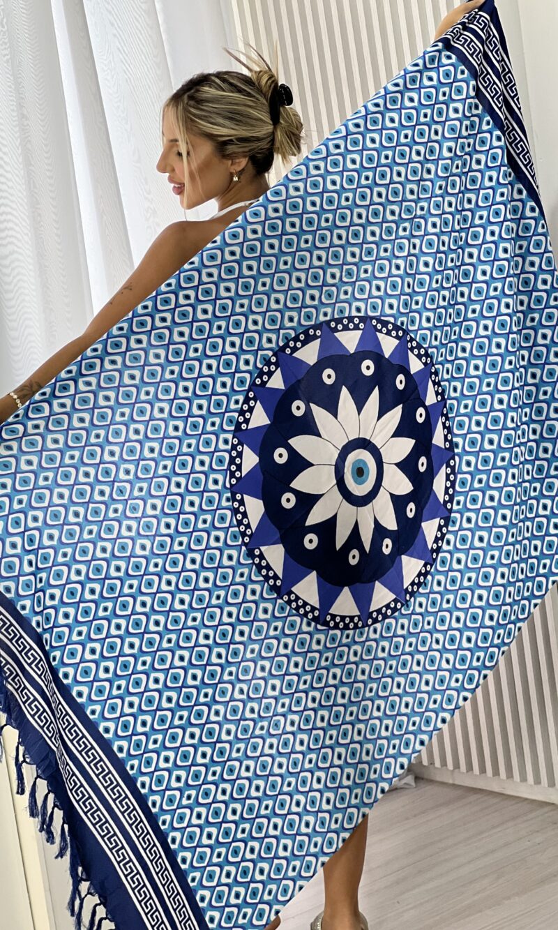 canga olho grego azul e branco