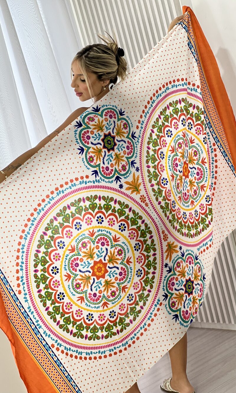 canga estampada mandala laranja