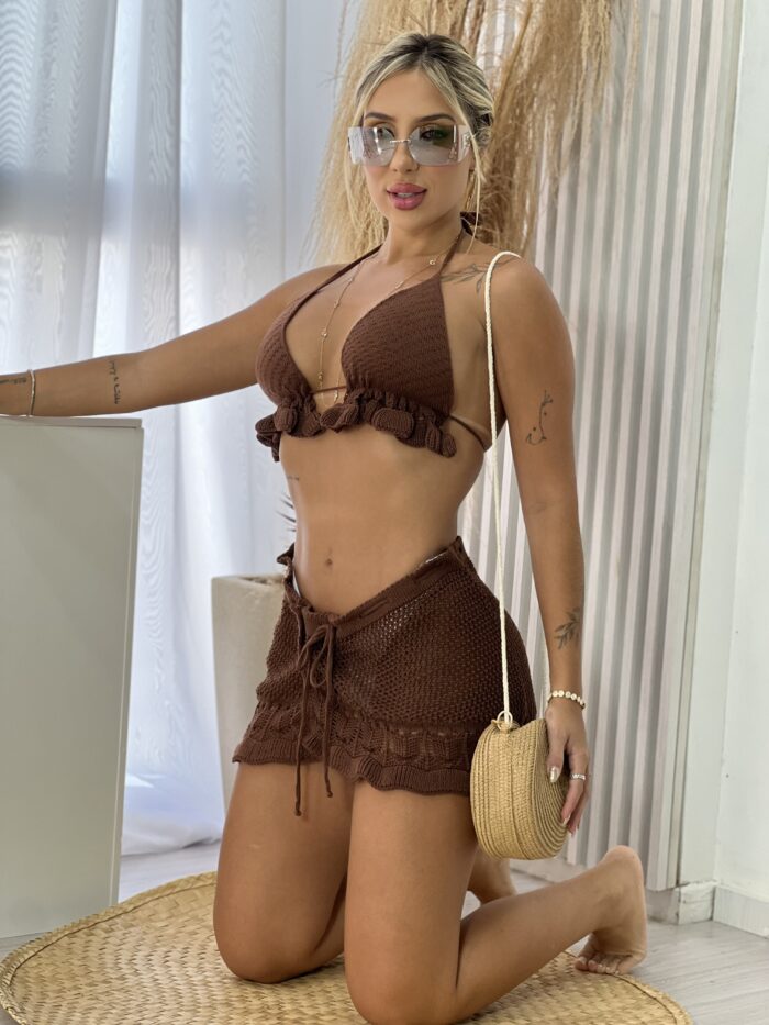 conjunto croche saida de praia marisol marrom