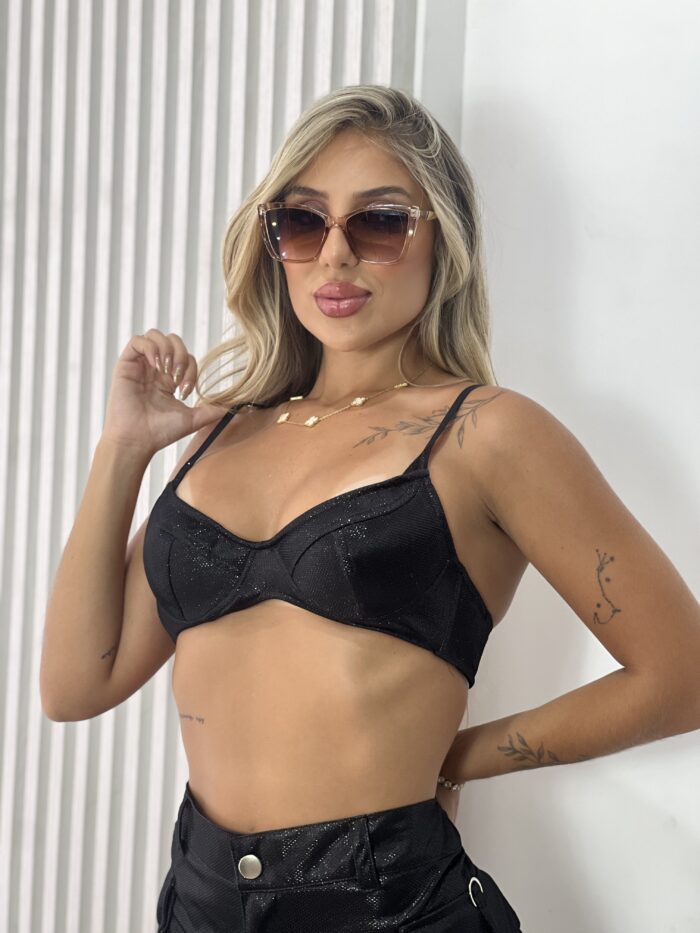 top brilho lana preto top brilho lana preto