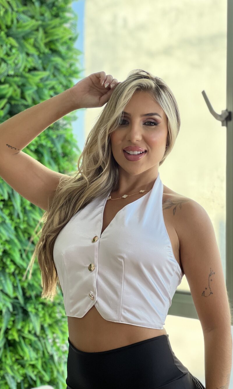 cropped ester branco acetinado