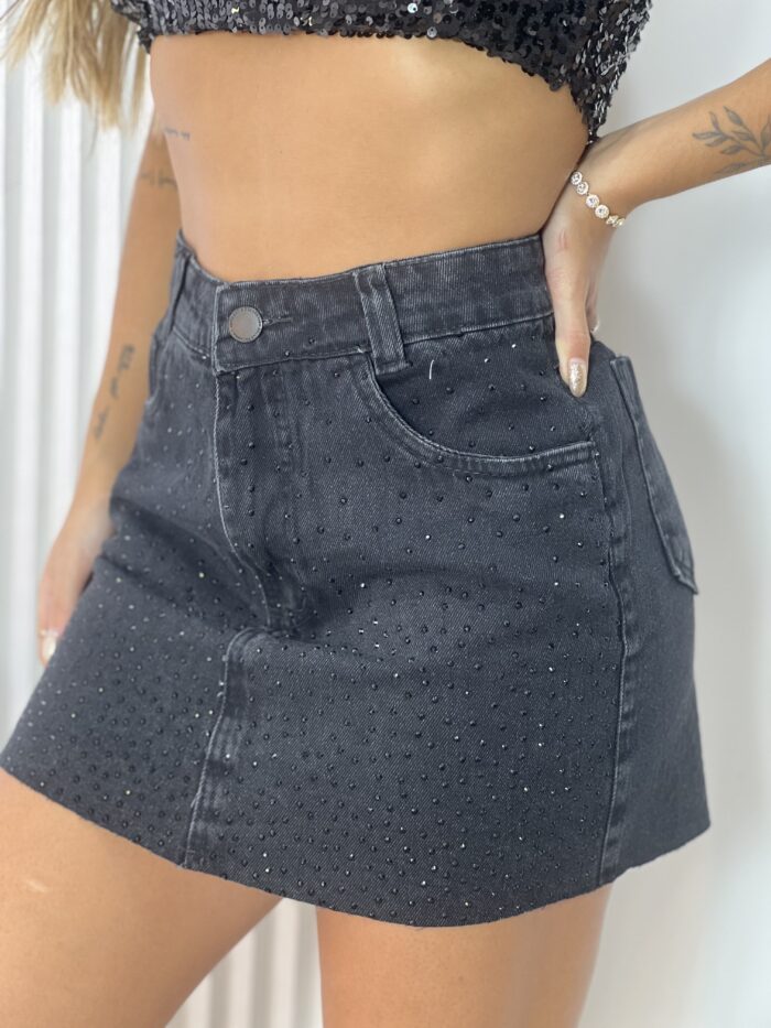 saia jeans brilho black saia jeans brilho black