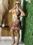 vestido estampado celine bege laranja
