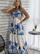 vestido longo marinez estampado tucano azul
