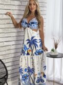 vestido longo marinez estampado tucano azul