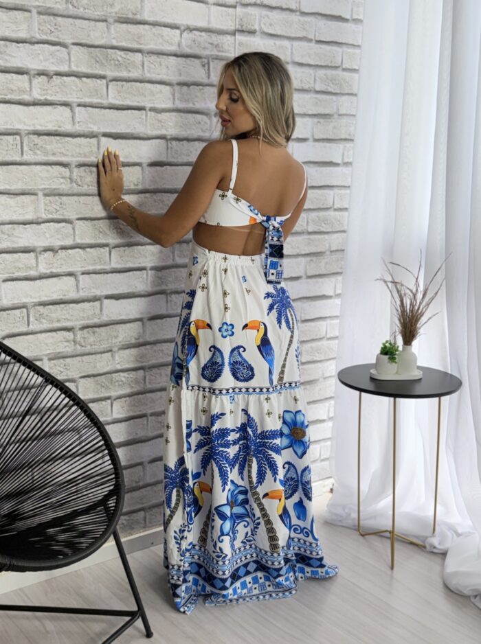 vestido longo marinez estampado tucano azul vestido longo marinez estampado tucano azul
