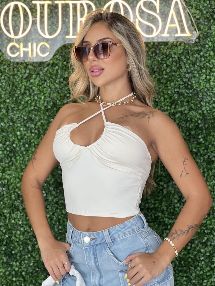 cropped poliamida dienifer off white cropped poliamida dienifer off white