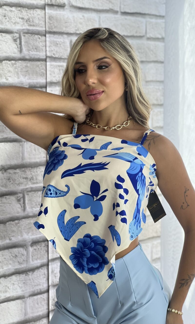 cropped chiara tucano branco azul