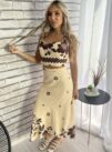 conjunto saia envelope bege marrom