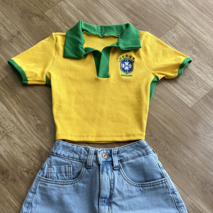 cropped gola polo brasil amarelo cropped gola polo brasil amarelo
