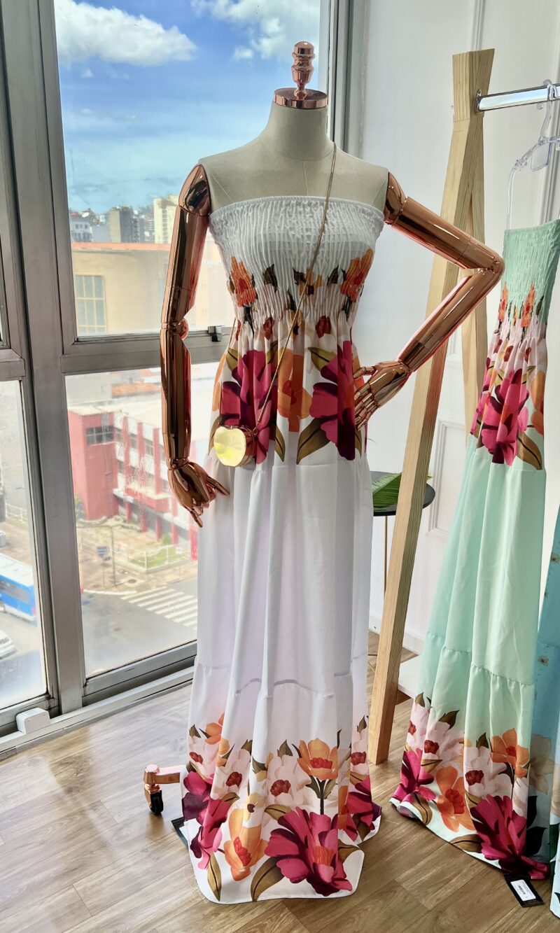 vestido longo estampado samira branco