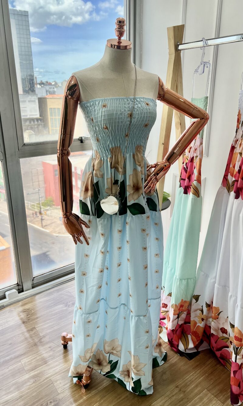 vestido longo estampado samira azul