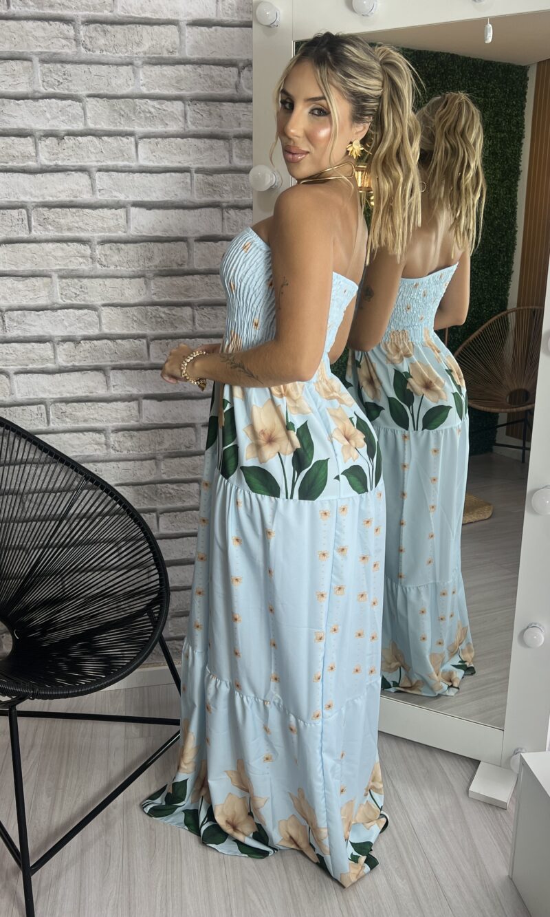 vestido longo estampado samira azul