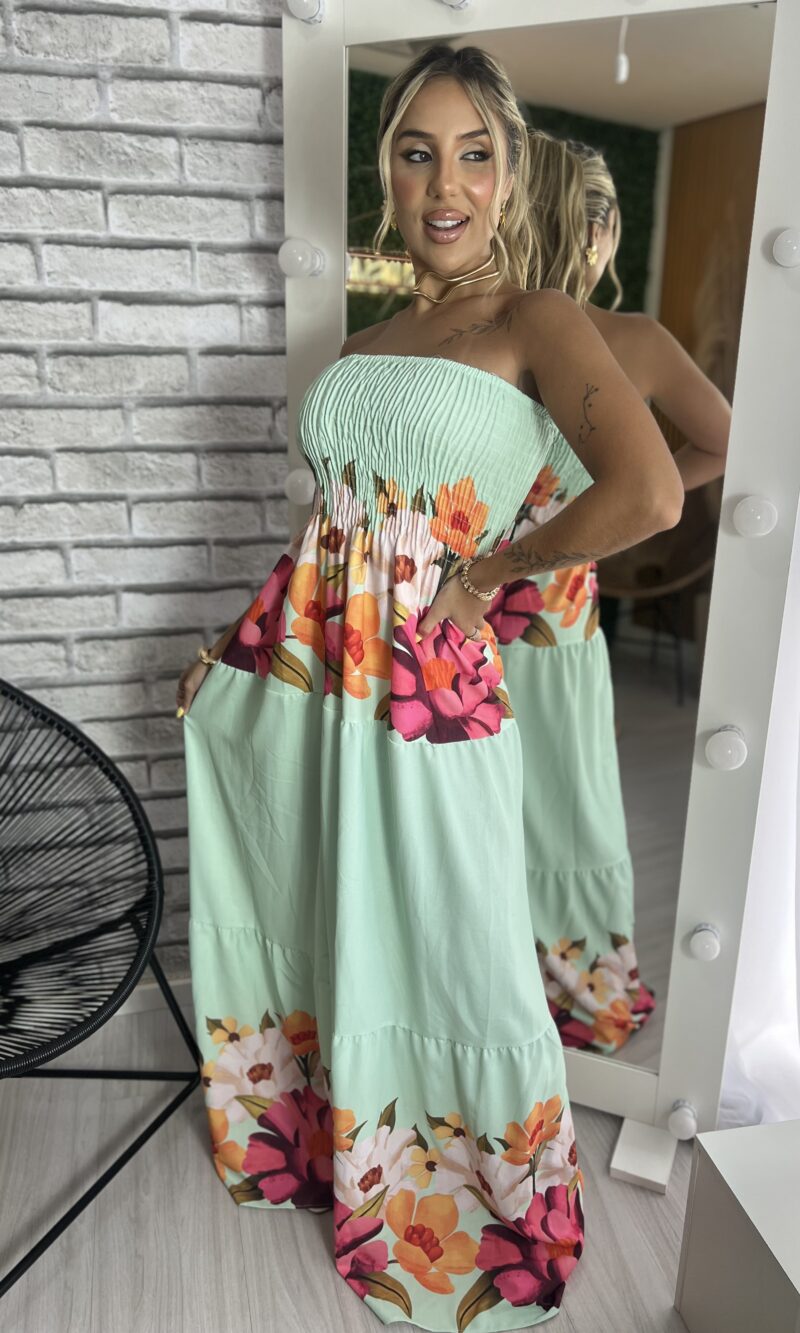 vestido longo estampado samira verde
