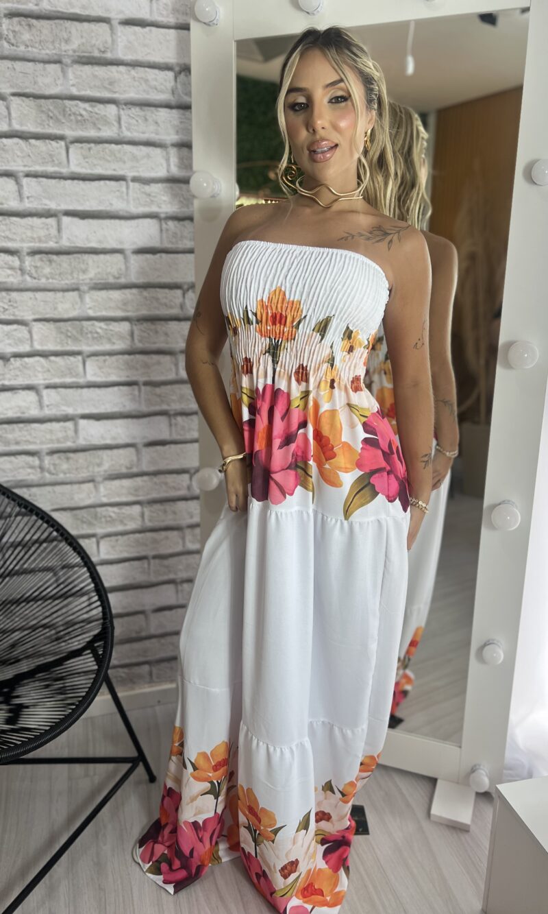 vestido longo estampado samira branco