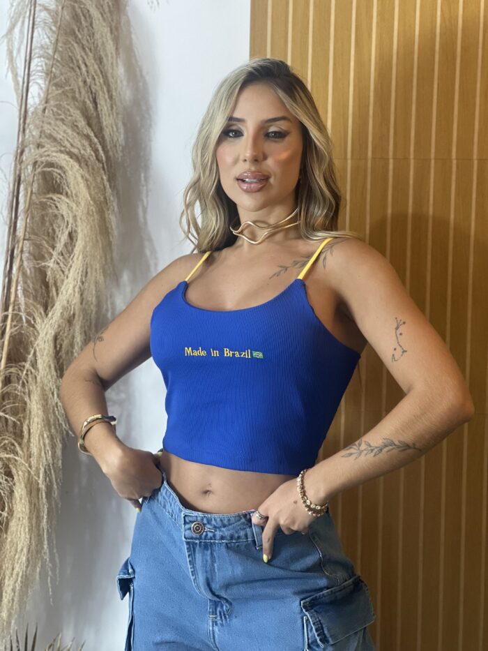 cropped made in brasil azul cropped made in brasil azul